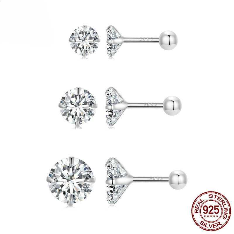 Sparking Sterling Silver Cubic Zirconia Earrings Studs SHOW