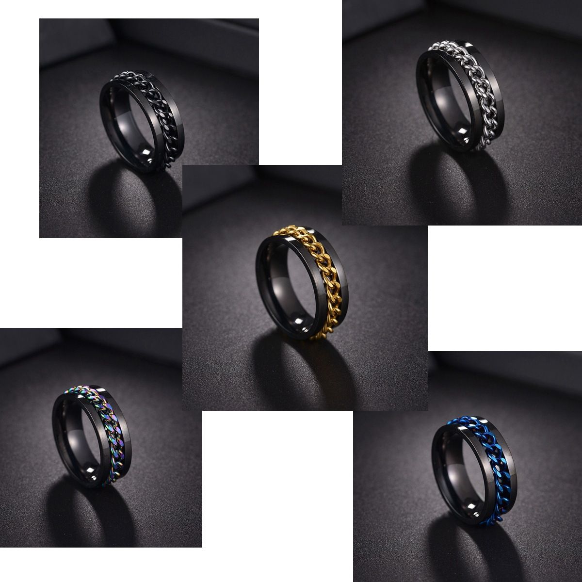 Spinning Chain Link Mens Titanium Ring Wholesale - Obrázek 2