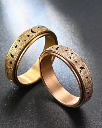Spinning Stainless Steel Ring with Star and Moon Carved