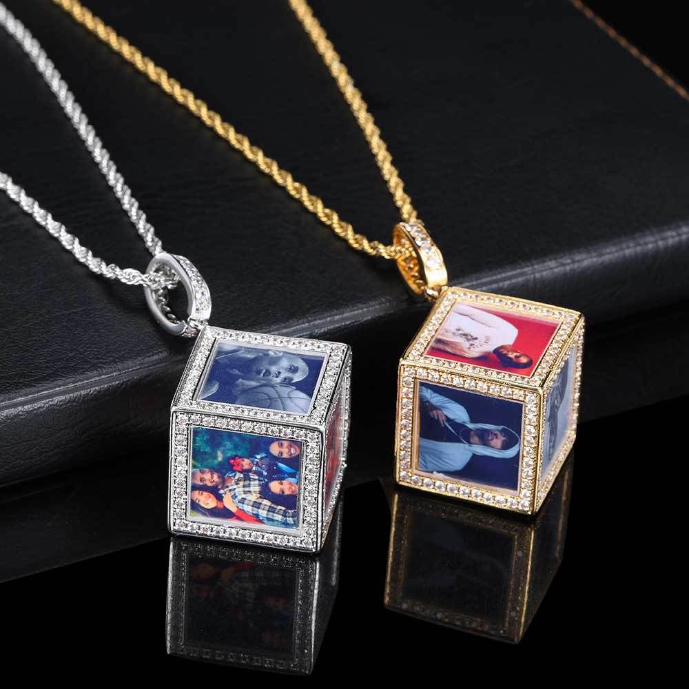 Alternative view of Square Pendant Zircon Necklace with Rope Chain
