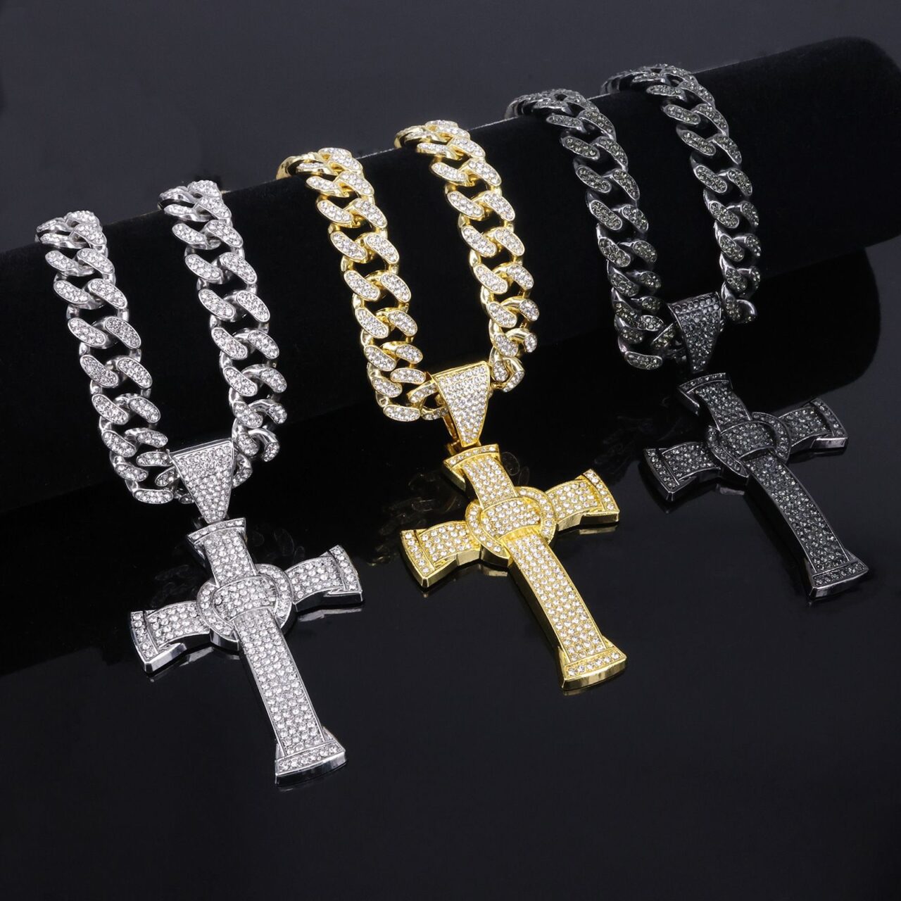 Stainless Cross Necklace with Zircon Pendant Wholesale