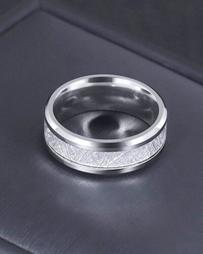 Alternative view of Stainless Steel Band with Rime Ice Pattern Design