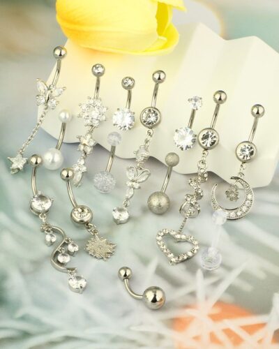 Stainless Steel Belly Button Piercing Dangle Set