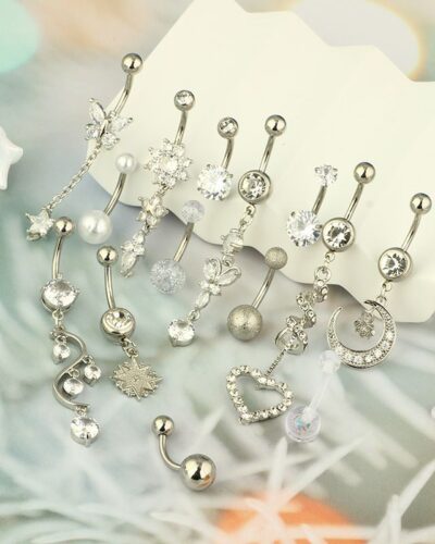 Stainless Steel Belly Button Piercing Dangle Set