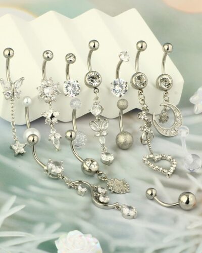 Stainless Steel Belly Button Piercing Dangle Set