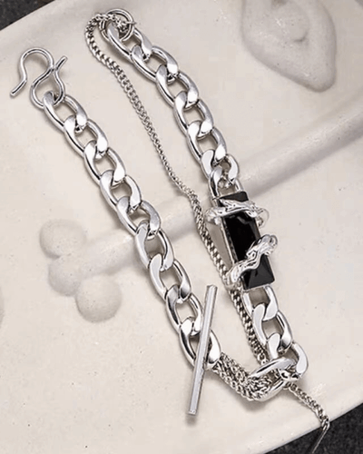 Stainless Steel Black Obsidian Bracelet Minimalist Punk Style