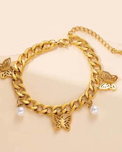 Stainless Steel Bracelets Butterfly Pearl Charm Bulk show