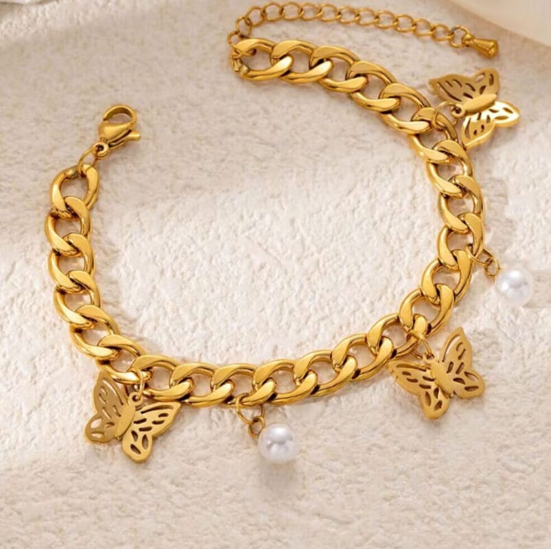 Stainless Steel Bracelets Butterfly Pearl Charm Bulk 3