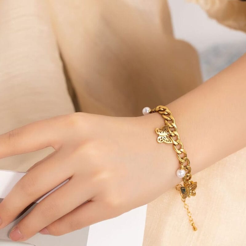 Stainless Steel Bracelets Butterfly Pearl Charm Bulk 4