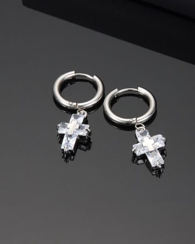Stainless Steel Cross Earrings with Zircon Wholesale