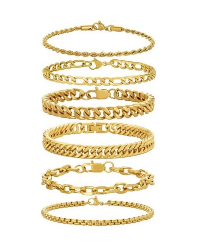 Stainless Steel Cuban Link Bracelet Chain Set GOLD