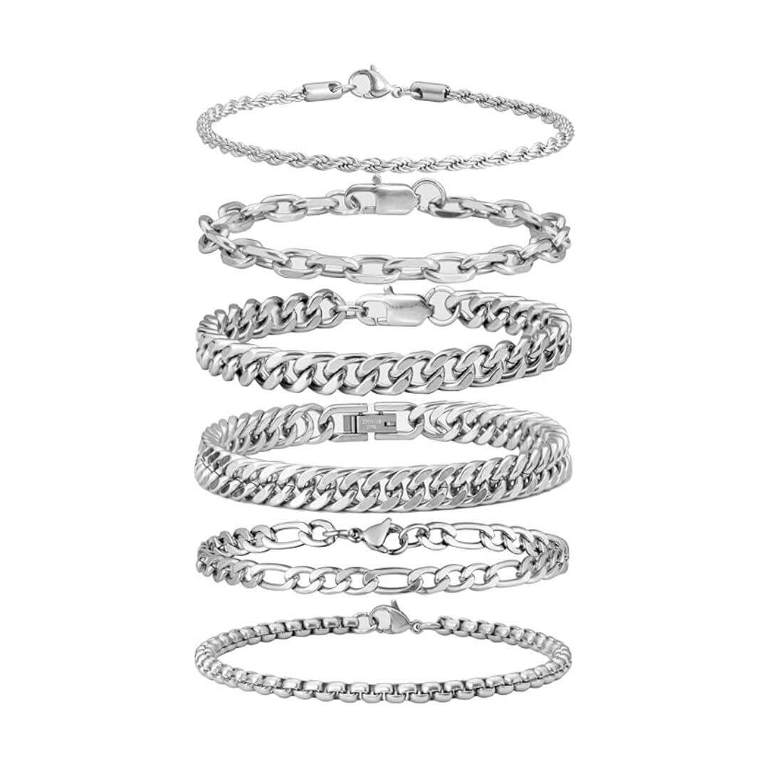Stainless Steel Cuban Link Bracelet Chain Set