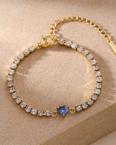 Stainless Steel Cubic Zirconia Heart Bracelet blue