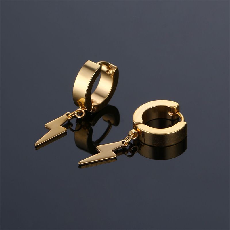 Stainless Steel Earrings Men with Lightning Pendant - Görüntü 3