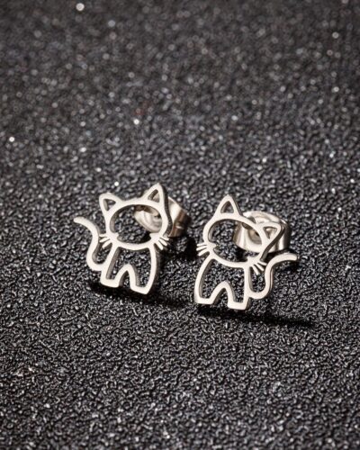 Stainless Steel Earrings Women with Cat Design