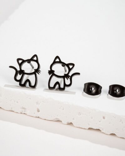 Stainless Steel Earrings Women with Cat Design