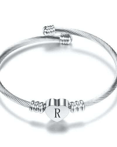 Stainless Steel Heart Charm Alphabet Bracelet R