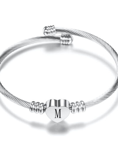 Stainless Steel Heart Charm Alphabet Bracelet M