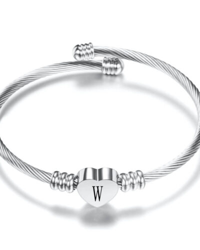Stainless Steel Heart Charm Alphabet Bracelet W