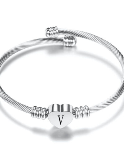 Stainless Steel Heart Charm Alphabet Bracelet V