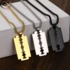 Stainless Steel Men's Necklaces with Razor Blade Pendant