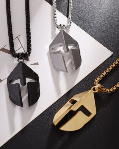 Stainless Steel Necklace Mens with Spartan Mask Pendant