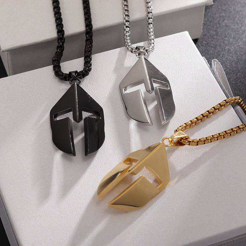 Stainless Steel Necklace Mens with Spartan Mask Pendant - Image 2