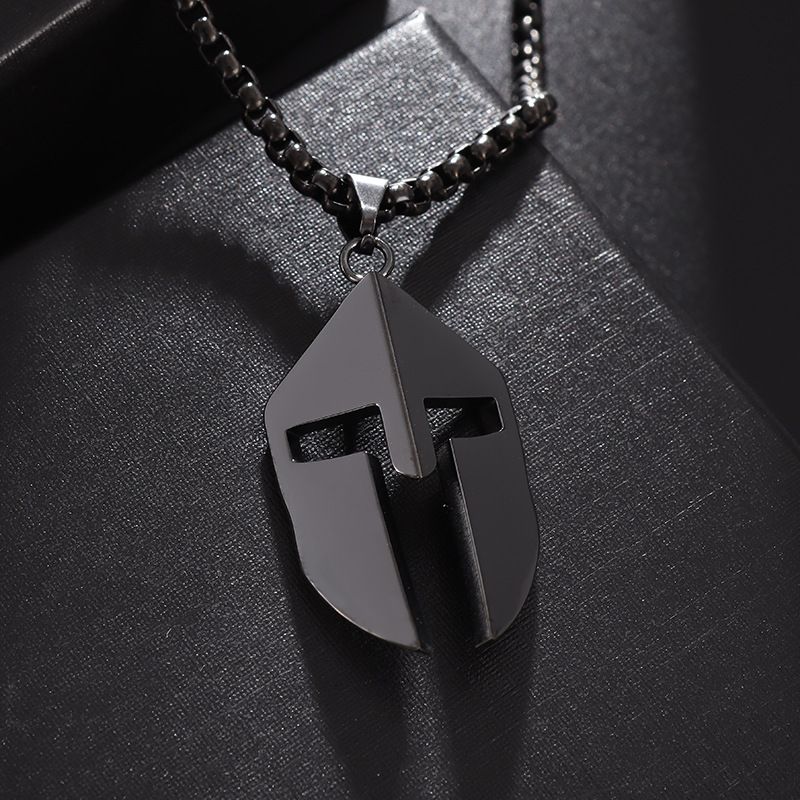 Stainless Steel Necklace Mens with Spartan Mask Pendant