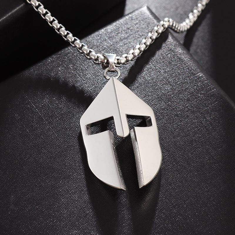 Stainless Steel Necklace Mens with Spartan Mask Pendant
