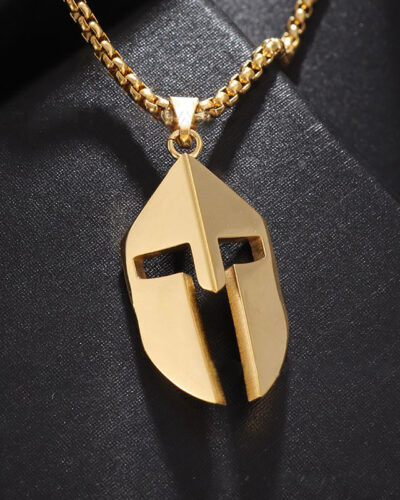 Stainless Steel Necklace Mens with Spartan Mask Pendant