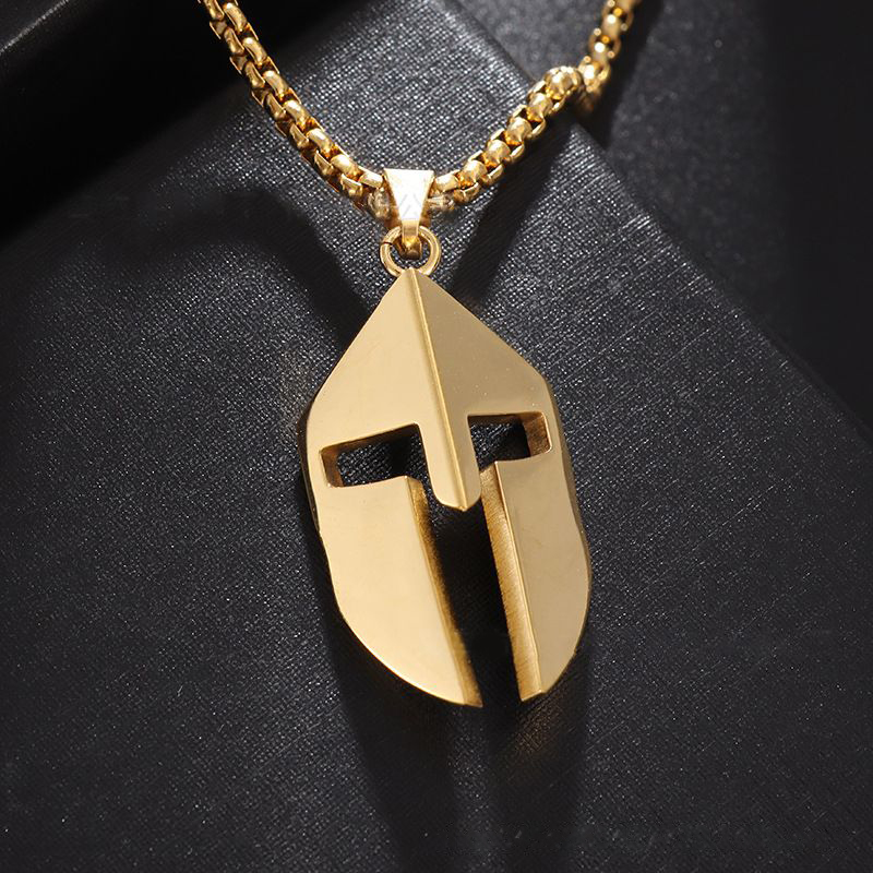 Stainless Steel Necklace Mens with Spartan Mask Pendant