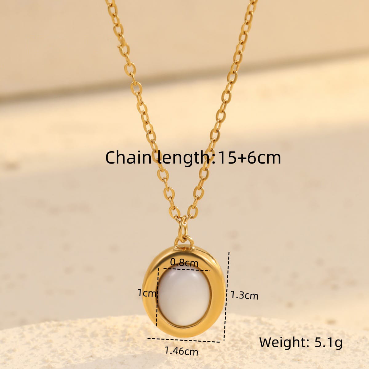Stainless Steel Womens Chain with Oval Pendant - Image 3