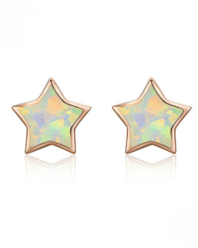 Star Shaped Sterling Silver Opal Earrings Rose Gold Plated show
