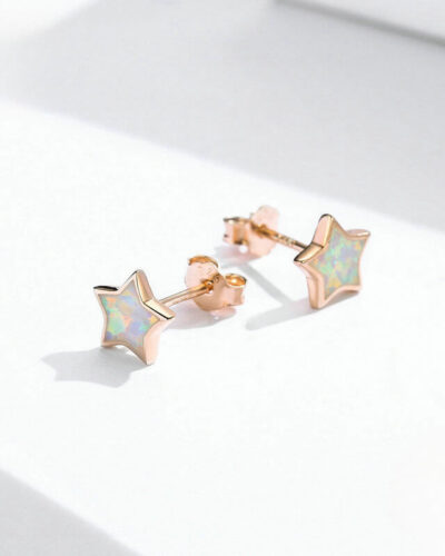 Alternativní pohled na Star Shaped Sterling Silver Opal Earrings Rose Gold Plated
