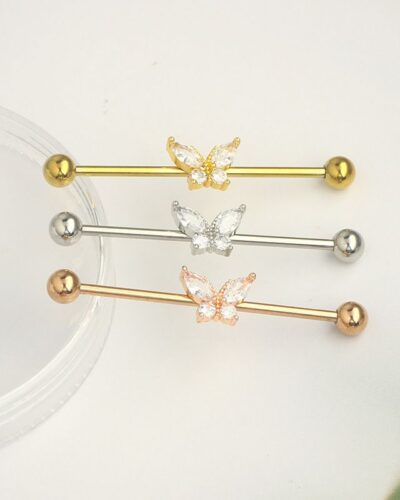Straight Barbell Piercing with Butterfly Design