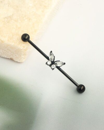 Straight Barbell Piercing with Butterfly Design