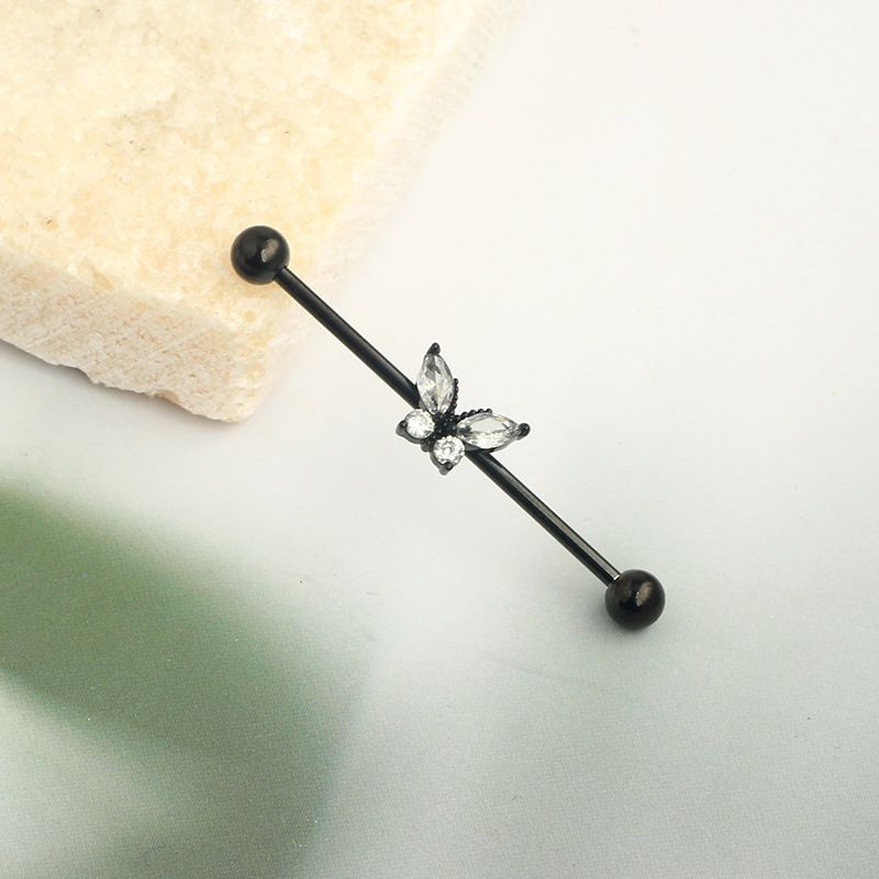 Straight Barbell Piercing with Butterfly Design