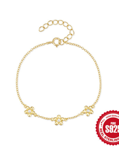 Sweet 925 Sterling Silver Daisy Bracelet 18K Gold Plated