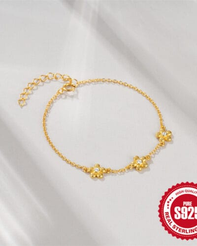 Sweet 925 Sterling Silver Daisy Bracelet 18K Gold Plated 4