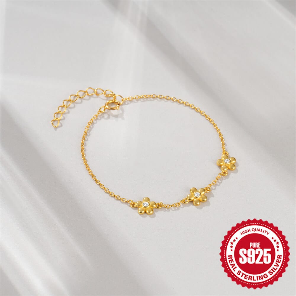 Sweet 925 Sterling Silver Daisy Bracelet 18K Gold Plated - Image 5