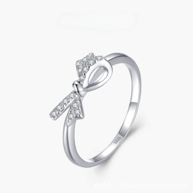 Sweet Silver Bow Tie Ring with Shining CZ 1