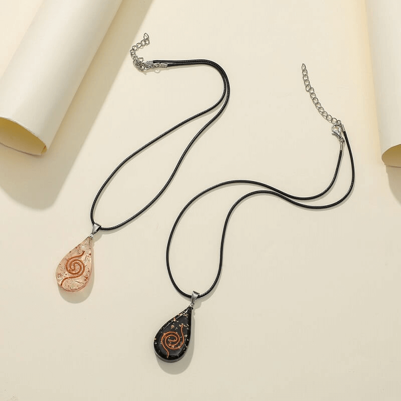 Teardrop Shape Black Tourmaline Chakra Pendant with Pattern
