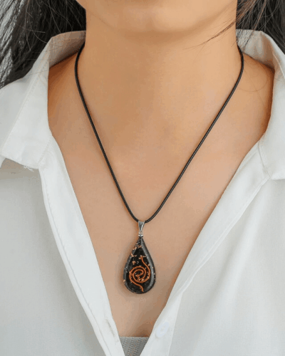 Teardrop Shape Black Tourmaline Chakra Pendant with Pattern
