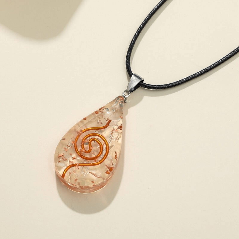 Teardrop Shape Black Tourmaline Chakra Pendant with Pattern