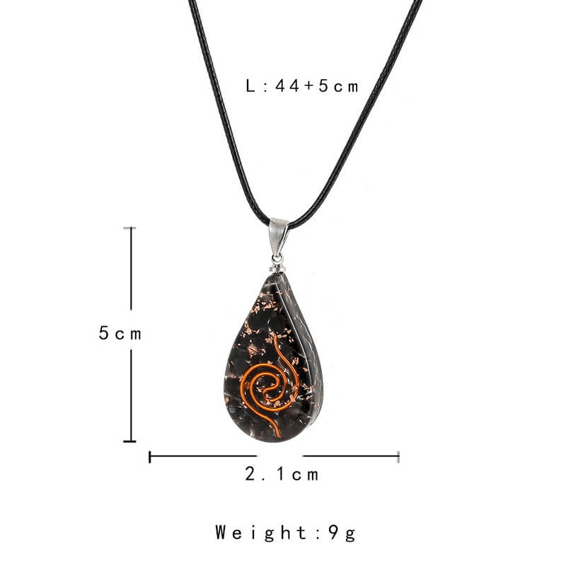 Teardrop Shape Black Tourmaline Chakra Pendant with Pattern - immagine 7