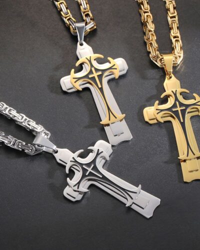 Tiered Mens Stainless Steel Cross Chain Wholesale