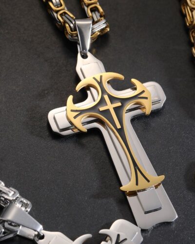 Tiered Mens Stainless Steel Cross Chain Wholesale
