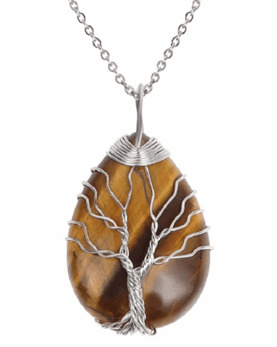 Tree of Life Teardrop Healing Crystal Pendants Metal Chain
