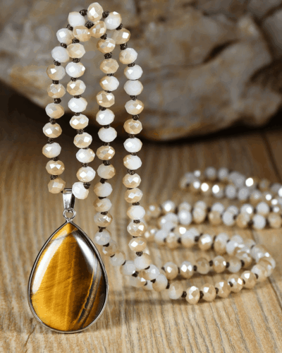 Faceted Beads Vintage Long Teardrop Pendant Necklace