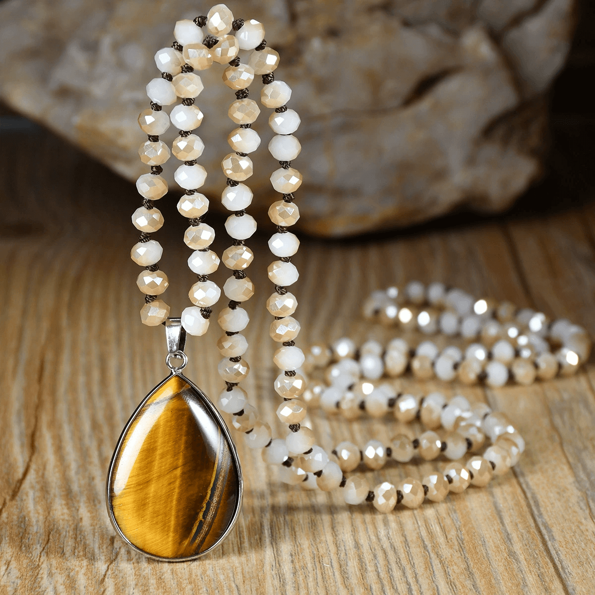 Faceted Beads Vintage Long Teardrop Pendant Necklace